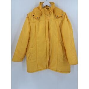 Snow Weather Vintage Puffer Coat Womens 20W Yellow Zip Hooded Nylon Insulated